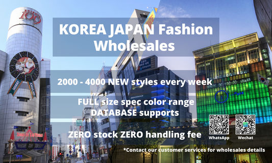 the operations of an online wholesale business for Korean fashion, highlighting the variety of styles, the zero-inventory business model, and the experience in fashion wholesale and retail.