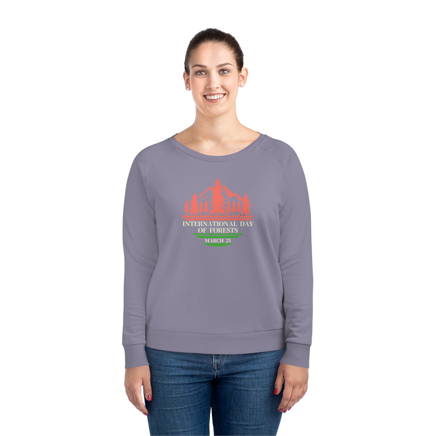 International Day of Forests, Model wearing a GR@ON Sweatshirt made from organic cotton, featuring a stylish and sustainable design. GR@ON Sweatshirts: Sustainable comfort, everyday style.