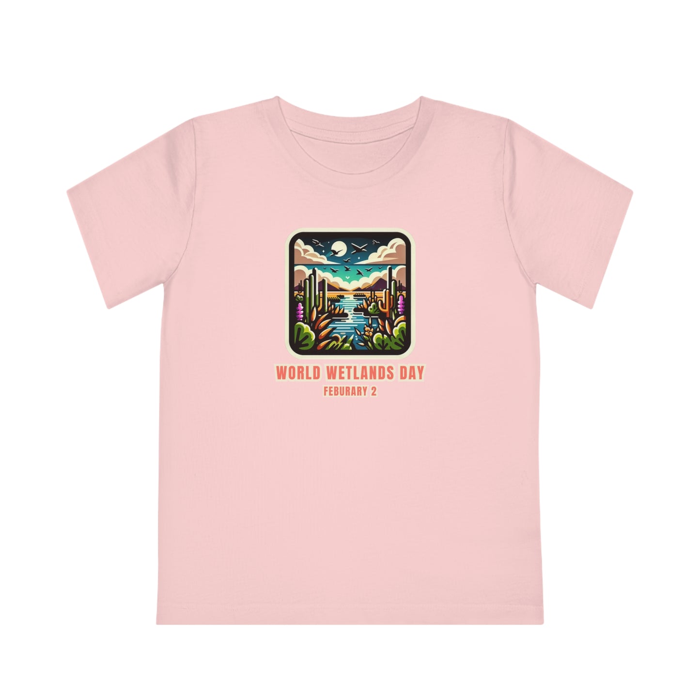 World Wetlands Day, Child wearing a GR@ON Kids T-Shirt made from organic cotton, featuring a fun and colorful design. GR@ON Kids T-Shirts: Sustainable style, fun designs.