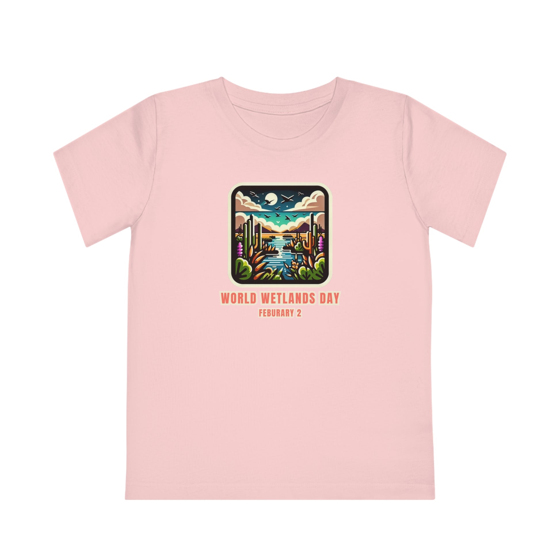 World Wetlands Day, Child wearing a GR@ON Kids T-Shirt made from organic cotton, featuring a fun and colorful design. GR@ON Kids T-Shirts: Sustainable style, fun designs.