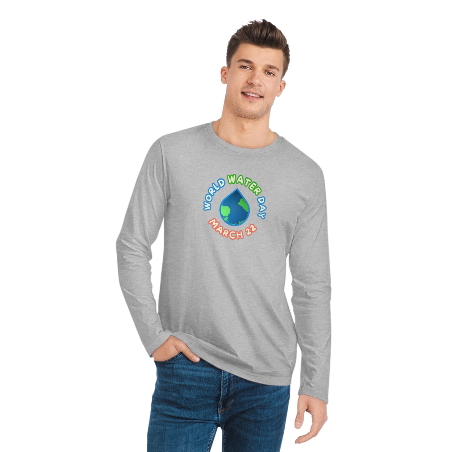 World Water Day, Model wearing a GR@ON T-Shirt made from organic cotton, featuring a stylish and sustainable design. GR@ON T-Shirts: Sustainable style, everyday comfort.