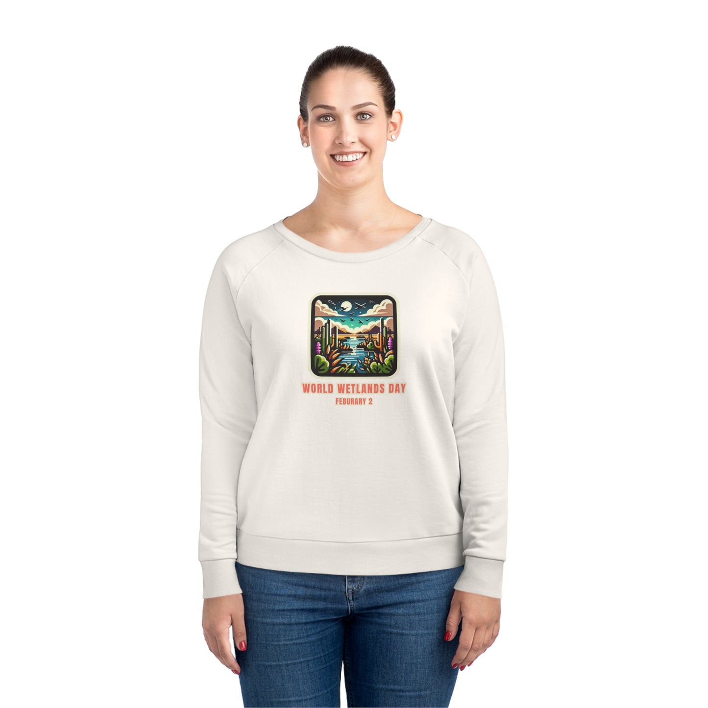 World Wetlands Day, Model wearing a GR@ON Sweatshirt made from organic cotton, featuring a stylish and sustainable design. GR@ON Sweatshirts: Sustainable comfort, everyday style.