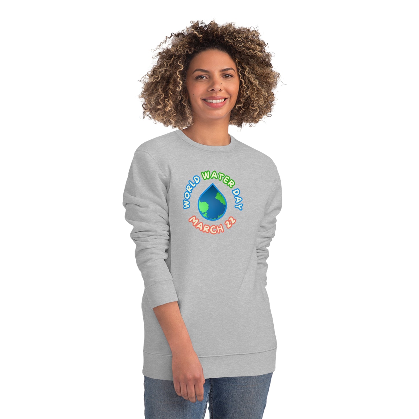 World Water Day, Model wearing a GR@ON Sweatshirt made from organic cotton, featuring a stylish and sustainable design. GR@ON Sweatshirts: Sustainable comfort, everyday style.