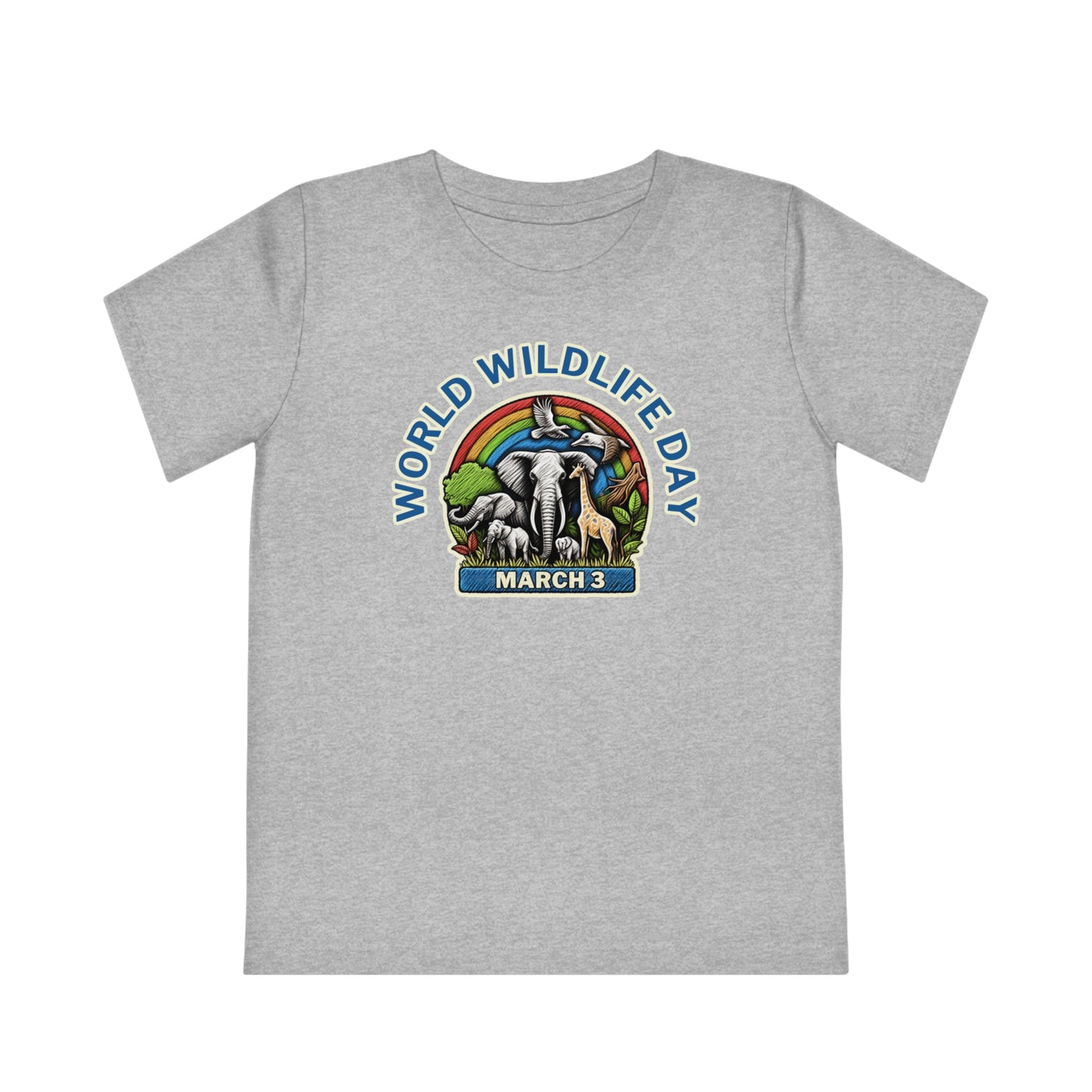 World Wildlife Day, Child wearing a GR@ON Kids T-Shirt made from organic cotton, featuring a fun and colorful design. GR@ON Kids T-Shirts: Sustainable style, fun designs.