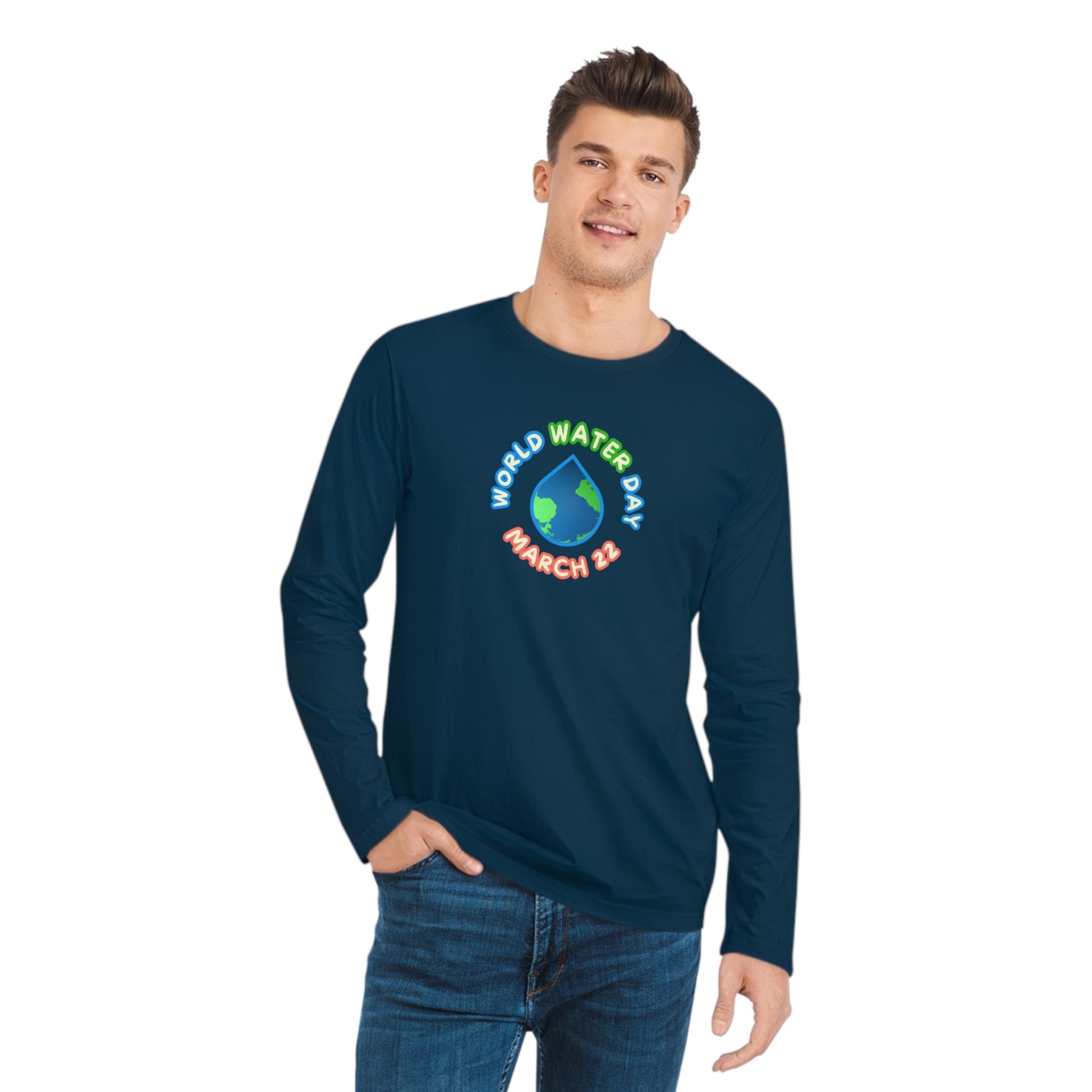 World Water Day, Model wearing a GR@ON T-Shirt made from organic cotton, featuring a stylish and sustainable design. GR@ON T-Shirts: Sustainable style, everyday comfort.