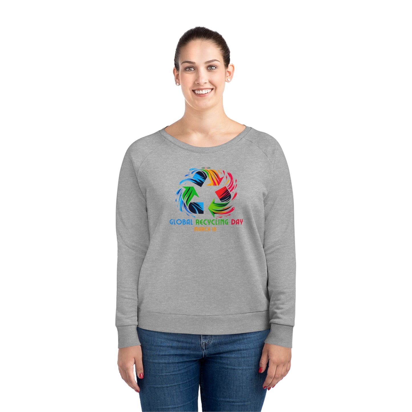 Global Recycling Day, Model wearing a GR@ON Sweatshirt made from organic cotton, featuring a stylish and sustainable design. GR@ON Sweatshirts: Sustainable comfort, everyday style.