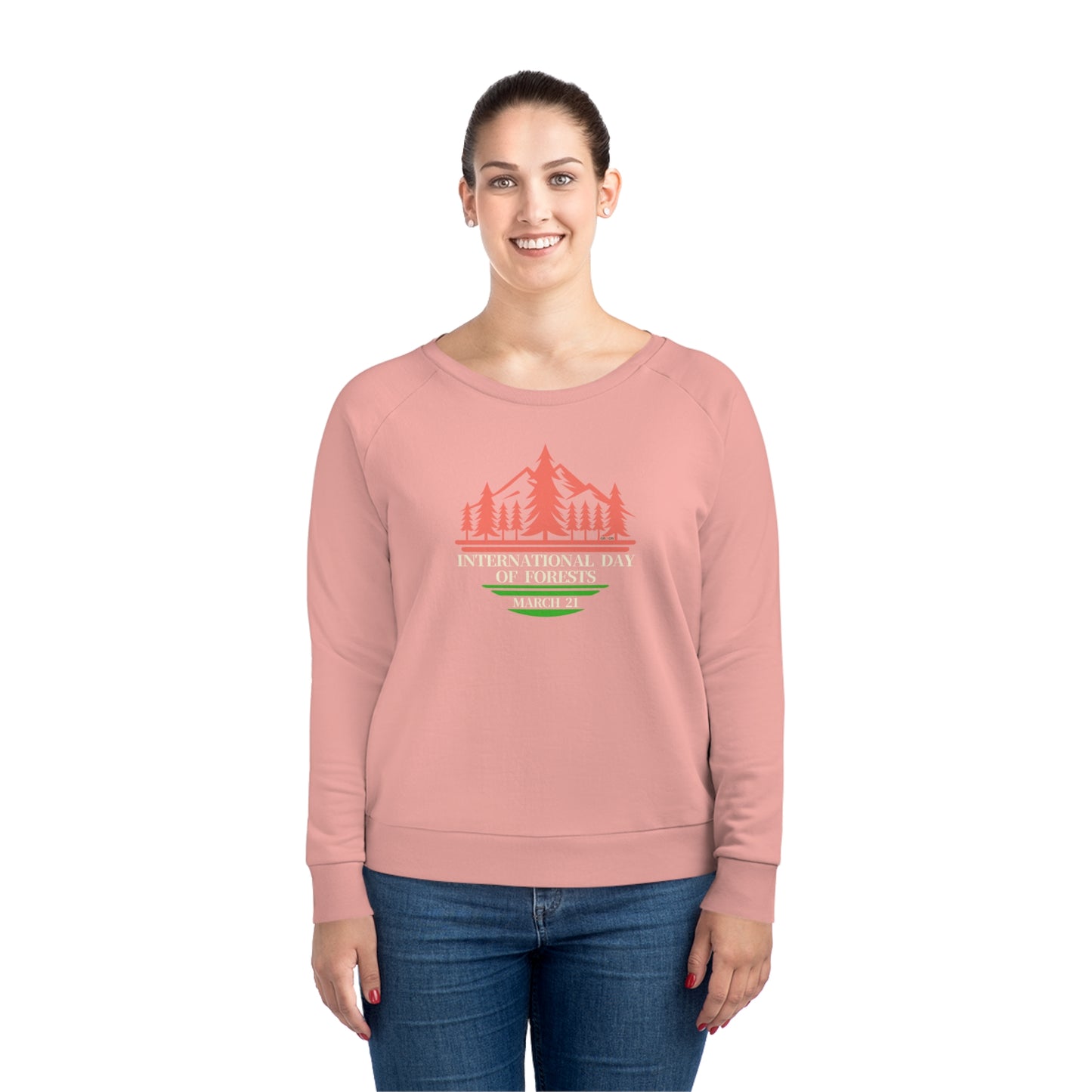 International Day of Forests, Model wearing a GR@ON Sweatshirt made from organic cotton, featuring a stylish and sustainable design. GR@ON Sweatshirts: Sustainable comfort, everyday style.