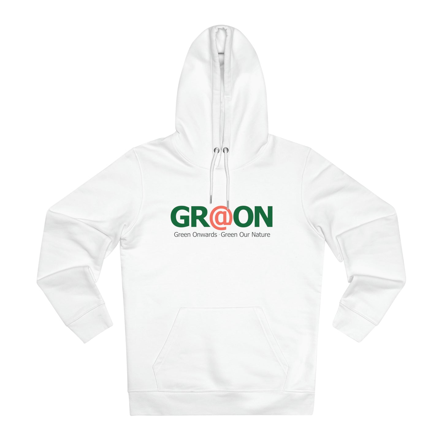 Model wearing a GR@ON Hoodie made from organic cotton, featuring a stylish and sustainable design. GR@ON Hoodies: Sustainable warmth, stylish comfort.