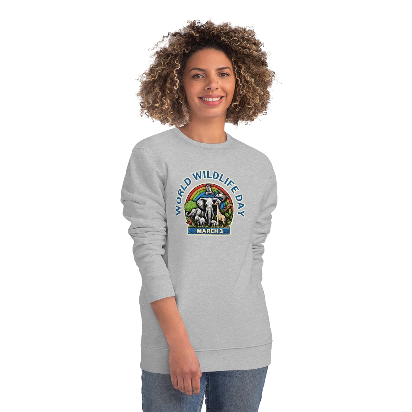 World Wildlife Day, Model wearing a GR@ON Sweatshirt made from organic cotton, featuring a stylish and sustainable design. GR@ON Sweatshirts: Sustainable comfort, everyday style.