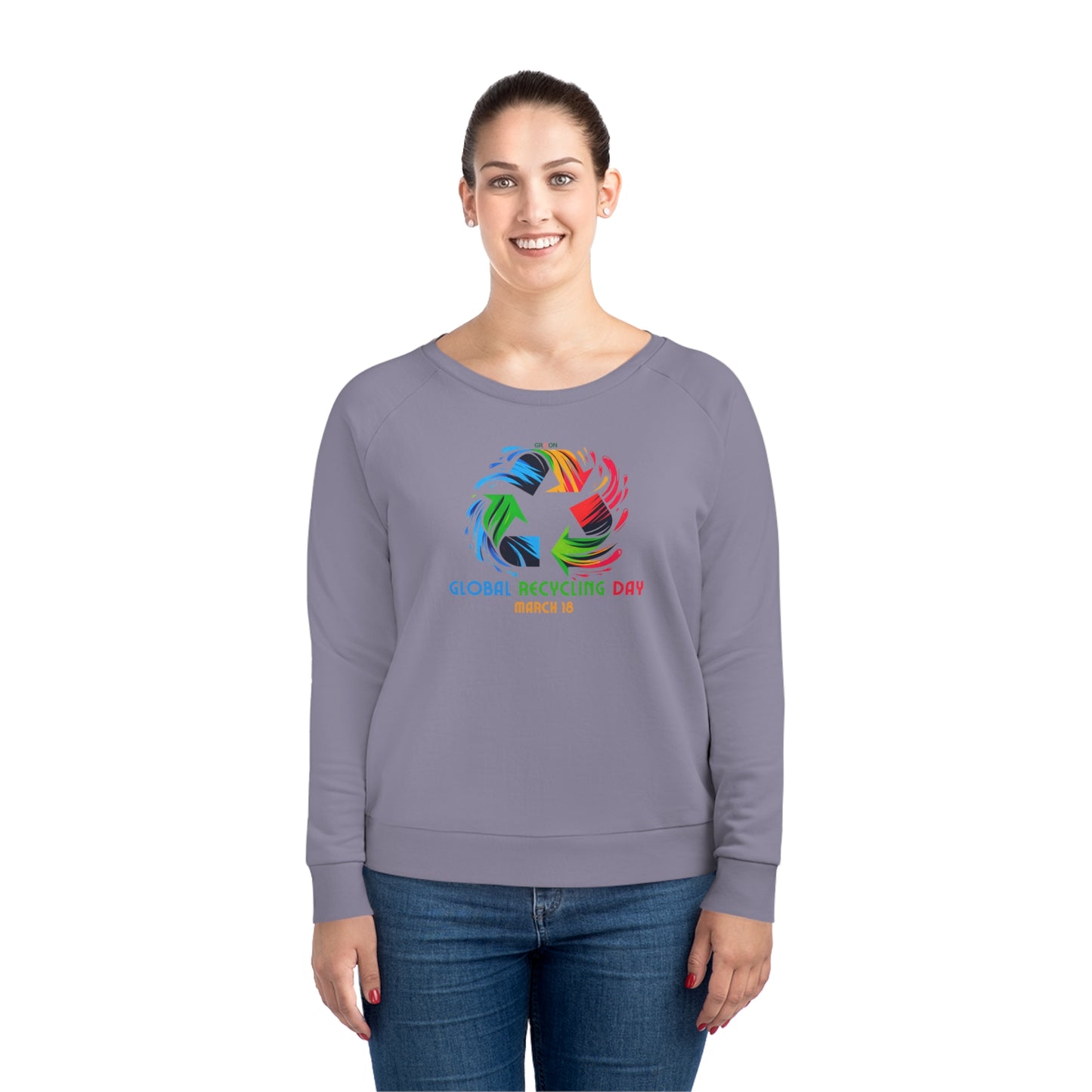 Global Recycling Day, Model wearing a GR@ON Sweatshirt made from organic cotton, featuring a stylish and sustainable design. GR@ON Sweatshirts: Sustainable comfort, everyday style.