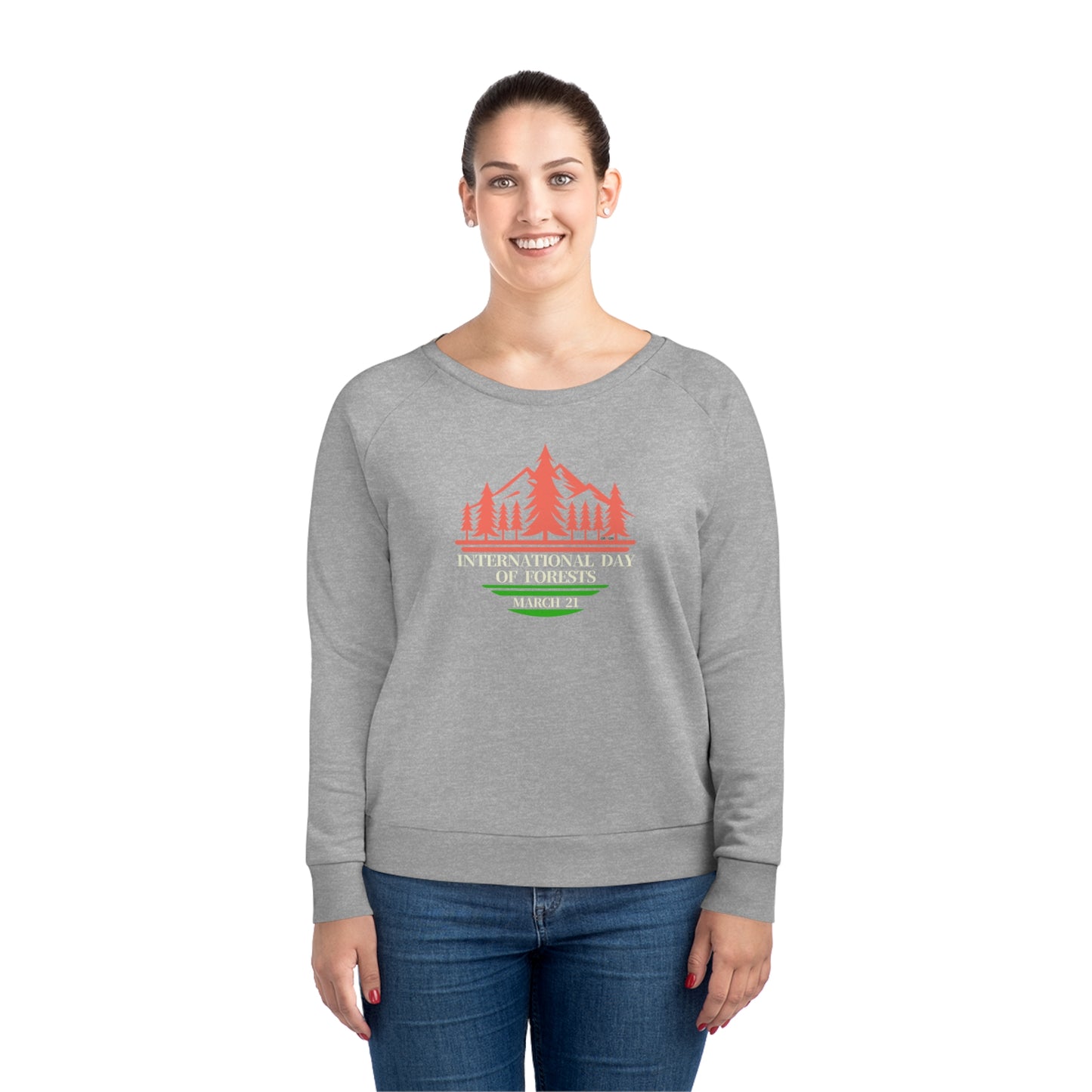 International Day of Forests, Model wearing a GR@ON Sweatshirt made from organic cotton, featuring a stylish and sustainable design. GR@ON Sweatshirts: Sustainable comfort, everyday style.