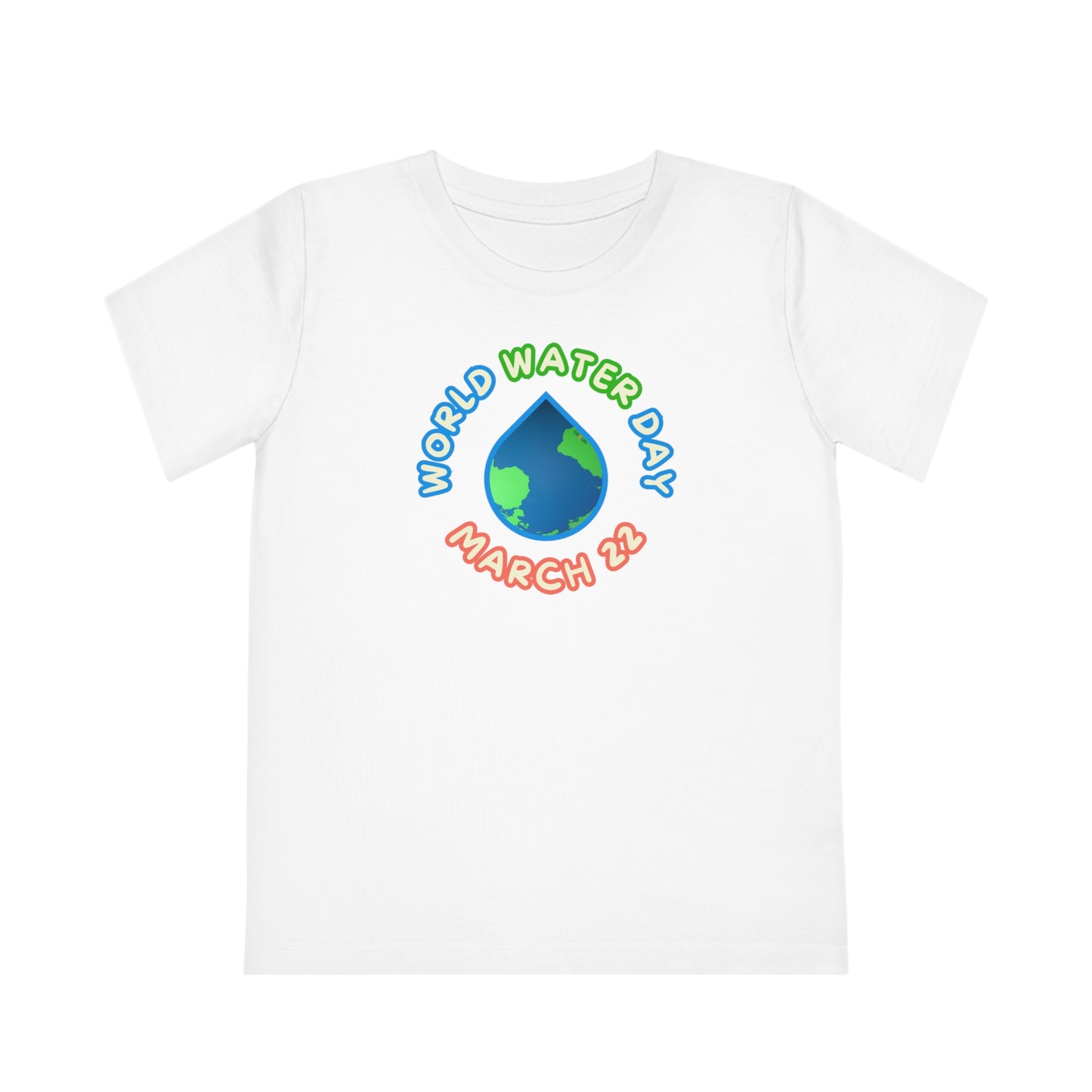 World Water Day, Child wearing a GR@ON Kids T-Shirt made from organic cotton, featuring a fun and colorful design. GR@ON Kids T-Shirts: Sustainable style, fun designs.