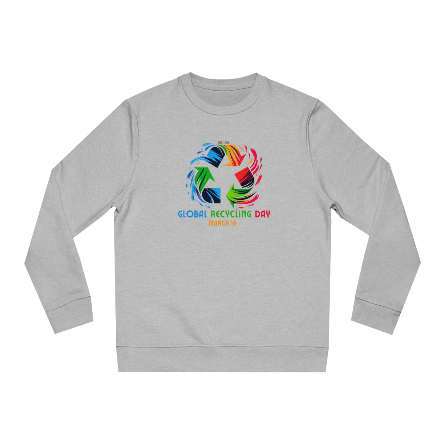 Global Recycling Day, Model wearing a GR@ON Sweatshirt made from organic cotton, featuring a stylish and sustainable design. GR@ON Sweatshirts: Sustainable comfort, everyday style.