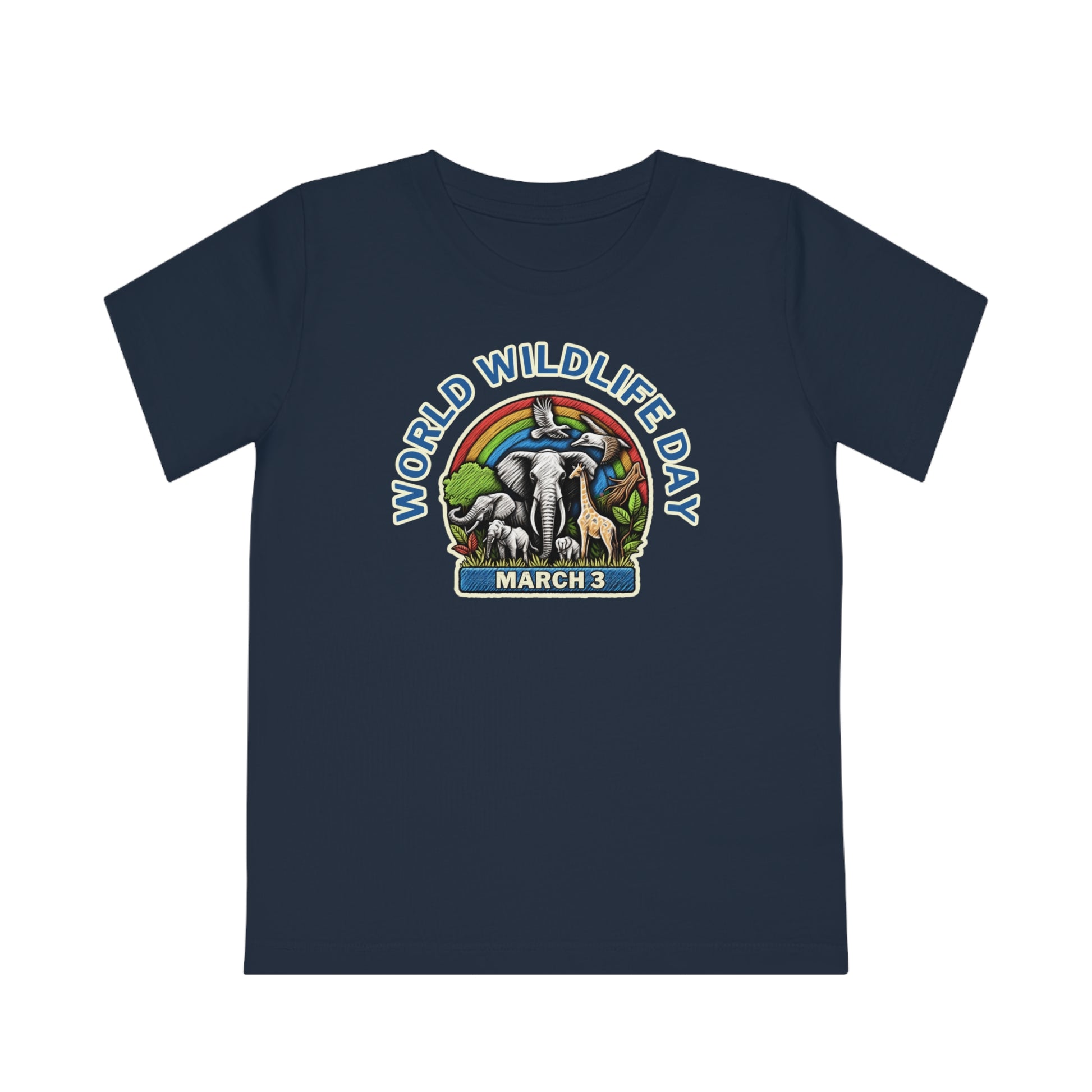 World Wildlife Day, Child wearing a GR@ON Kids T-Shirt made from organic cotton, featuring a fun and colorful design. GR@ON Kids T-Shirts: Sustainable style, fun designs.