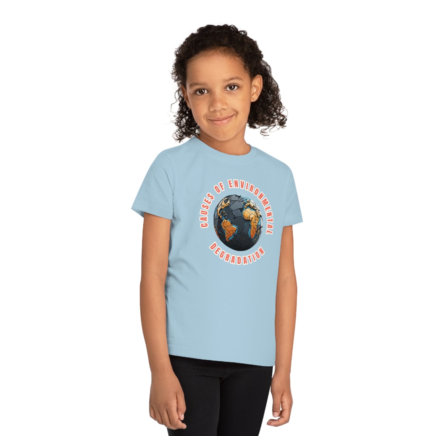 Child wearing a GR@ON Kids T-Shirt made from organic cotton, featuring a fun and colorful design. GR@ON Kids T-Shirts: Sustainable style, fun designs.