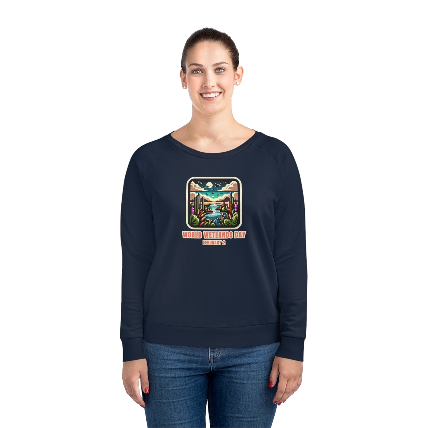 World Wetlands Day, Model wearing a GR@ON Sweatshirt made from organic cotton, featuring a stylish and sustainable design. GR@ON Sweatshirts: Sustainable comfort, everyday style.