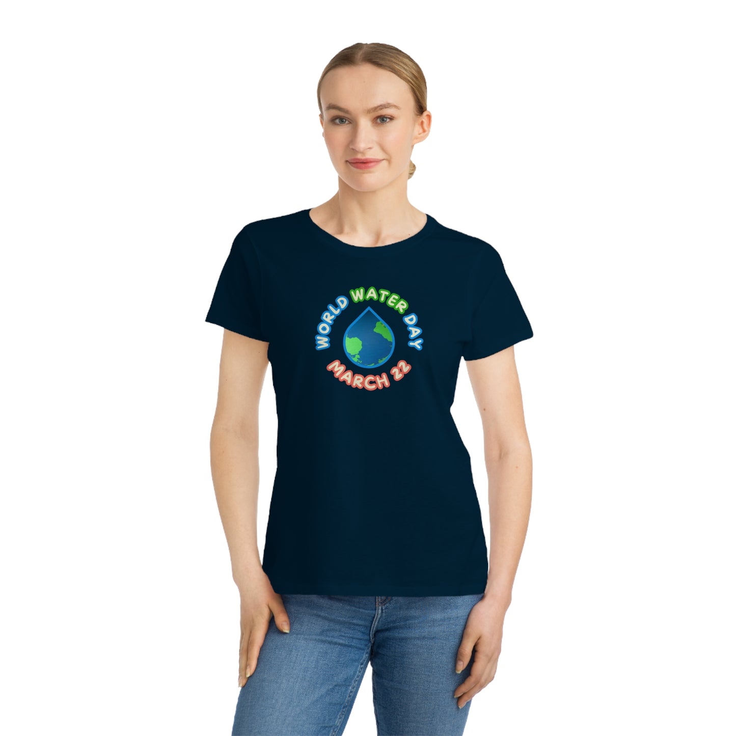 World Water Day, Model wearing a GR@ON T-Shirt made from organic cotton, featuring a stylish and sustainable design. GR@ON T-Shirts: Sustainable style, everyday comfort.