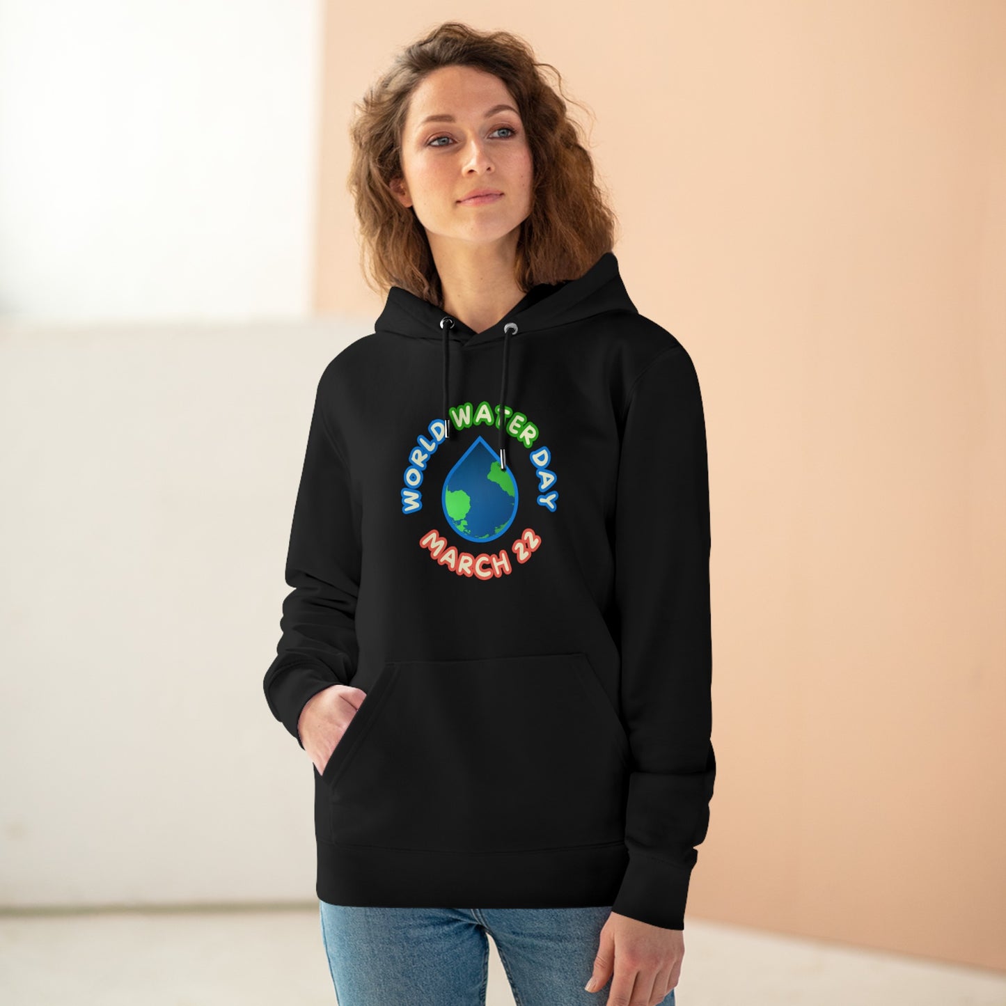 World Water Day, Model wearing a GR@ON Hoodie made from organic cotton, featuring a stylish and sustainable design. GR@ON Hoodies: Sustainable warmth, stylish comfort.