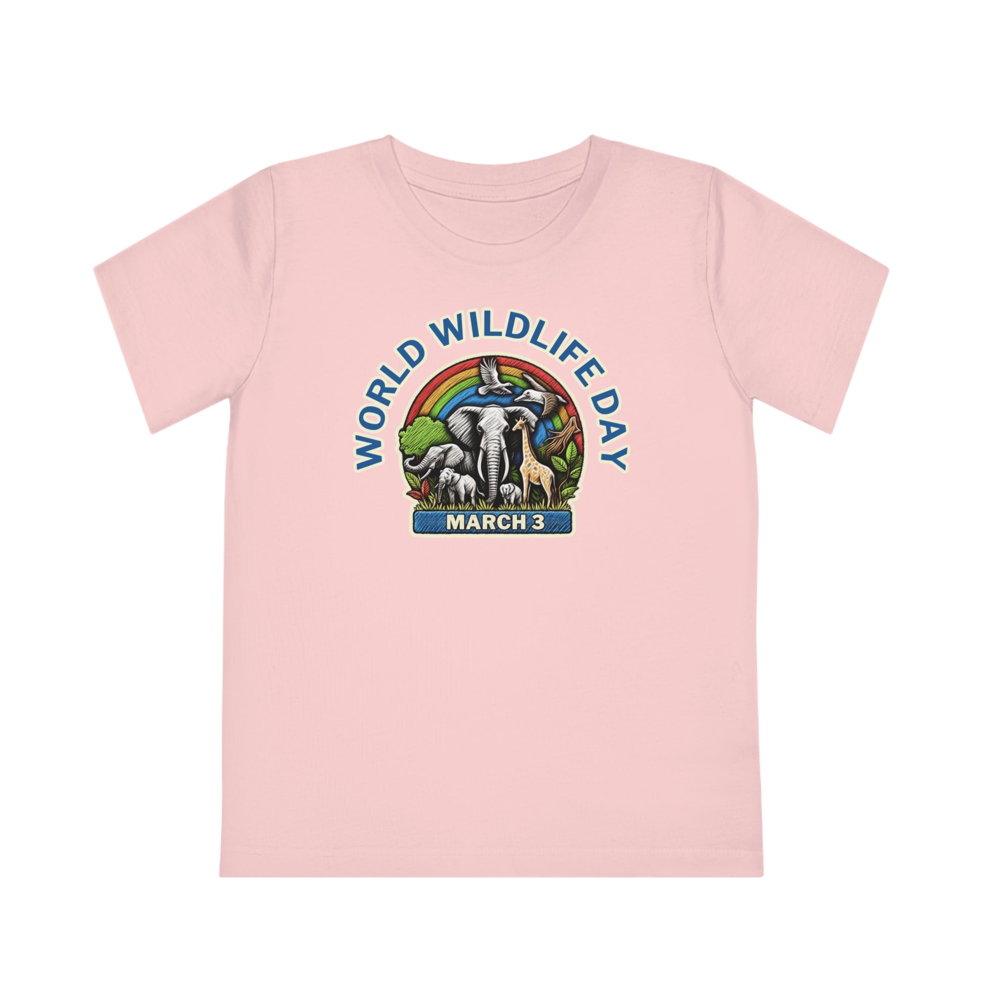 World Wildlife Day, Child wearing a GR@ON Kids T-Shirt made from organic cotton, featuring a fun and colorful design. GR@ON Kids T-Shirts: Sustainable style, fun designs.