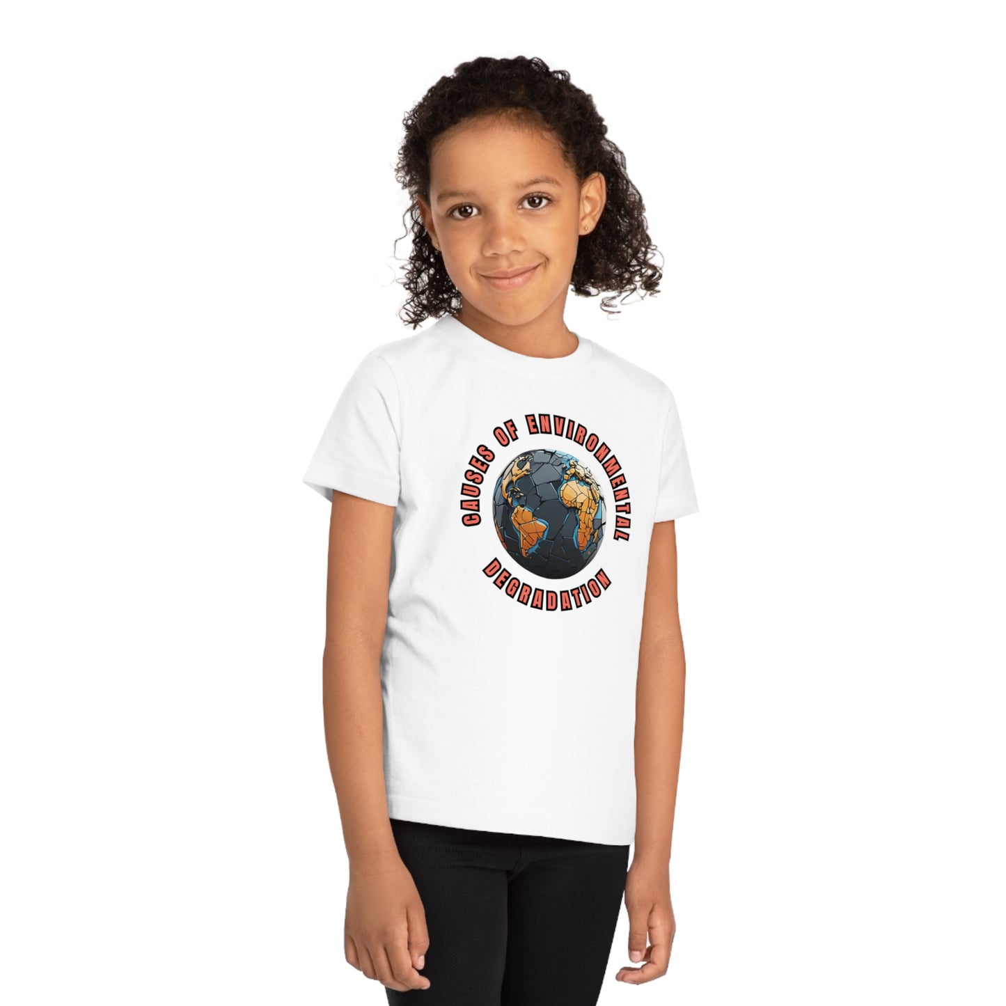 Child wearing a GR@ON Kids T-Shirt made from organic cotton, featuring a fun and colorful design. GR@ON Kids T-Shirts: Sustainable style, fun designs.