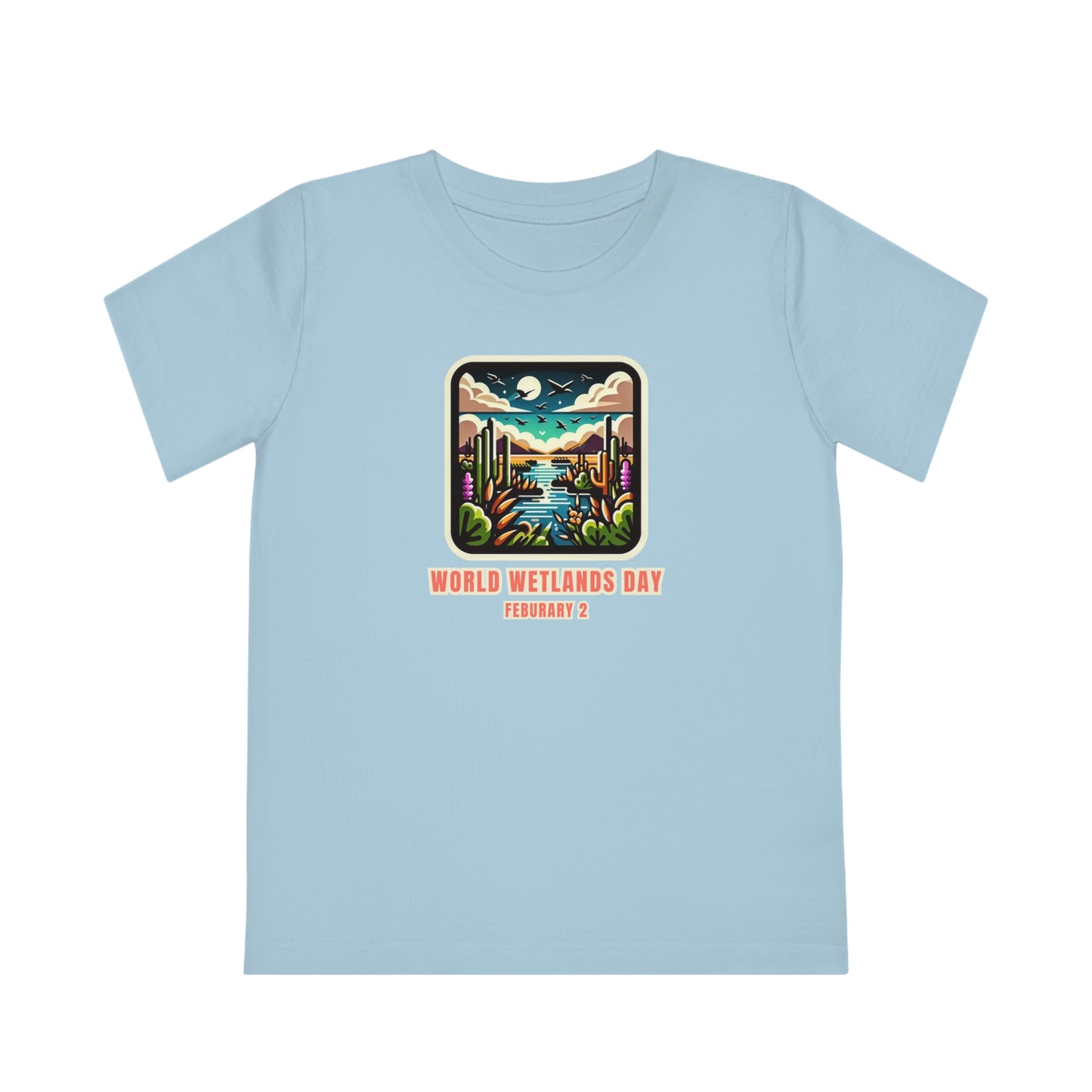 World Wetlands Day, Child wearing a GR@ON Kids T-Shirt made from organic cotton, featuring a fun and colorful design. GR@ON Kids T-Shirts: Sustainable style, fun designs.