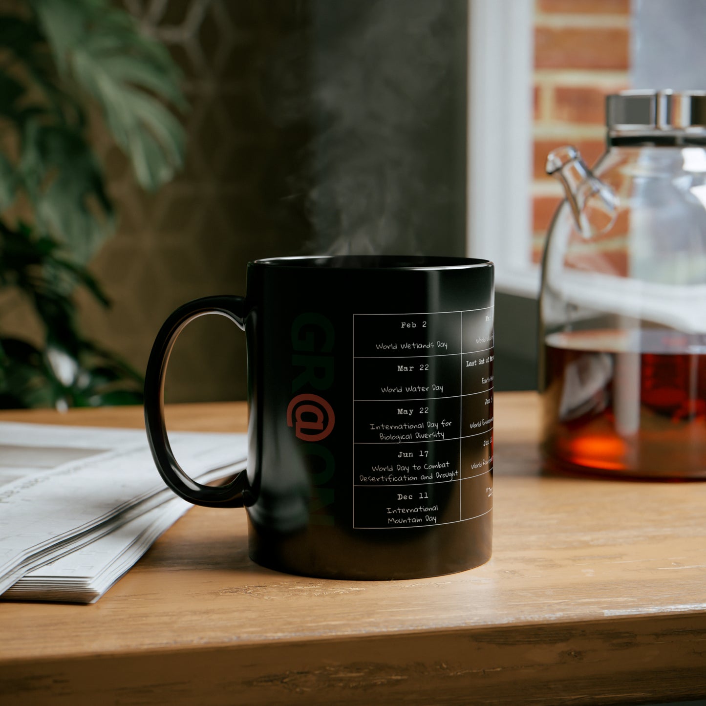 Eco-Friendly - 11oz Black Mug - My Eco-Dates - Flora White wordings