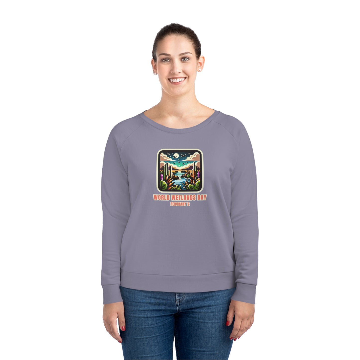 World Wetlands Day, Model wearing a GR@ON Sweatshirt made from organic cotton, featuring a stylish and sustainable design. GR@ON Sweatshirts: Sustainable comfort, everyday style.