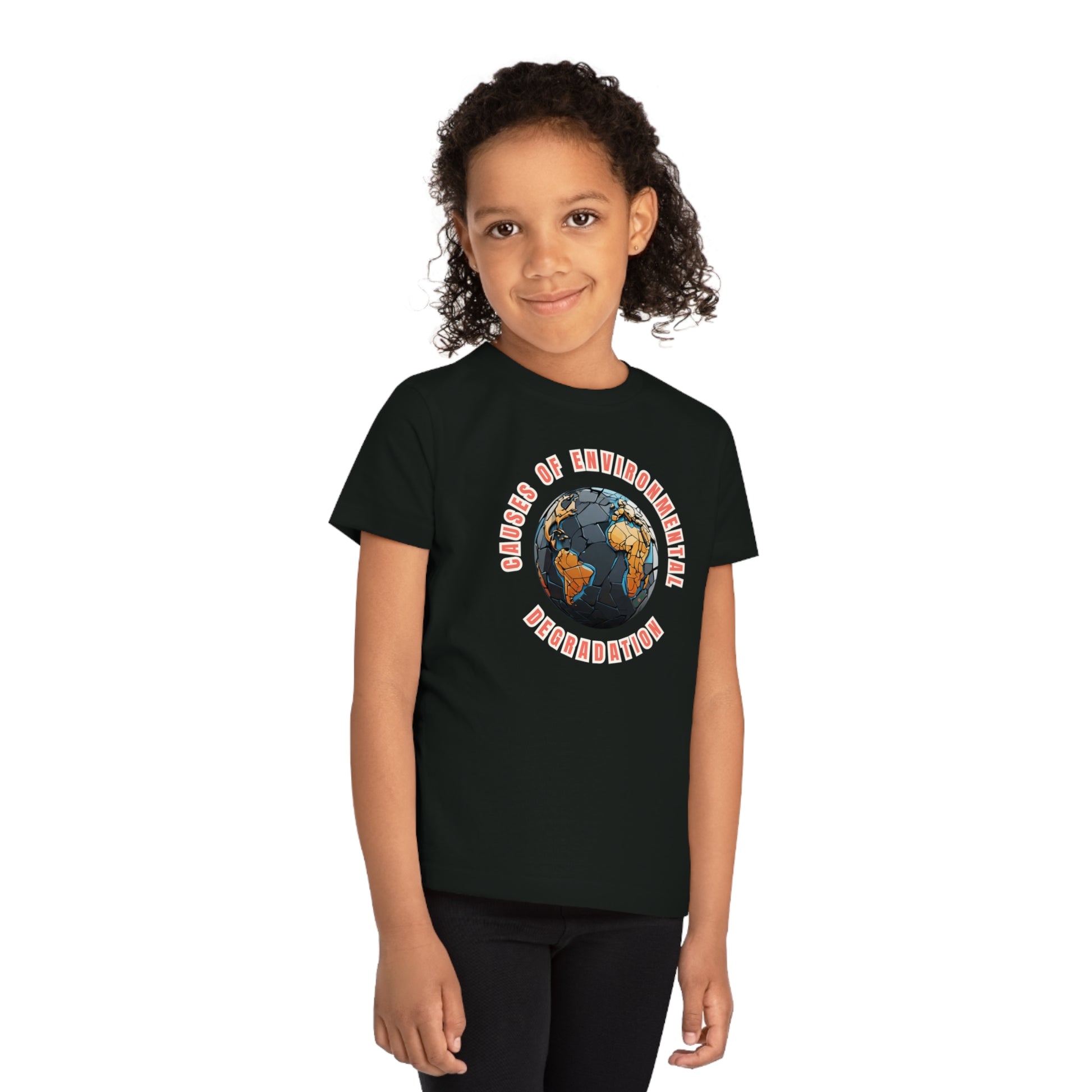 Child wearing a GR@ON Kids T-Shirt made from organic cotton, featuring a fun and colorful design. GR@ON Kids T-Shirts: Sustainable style, fun designs.