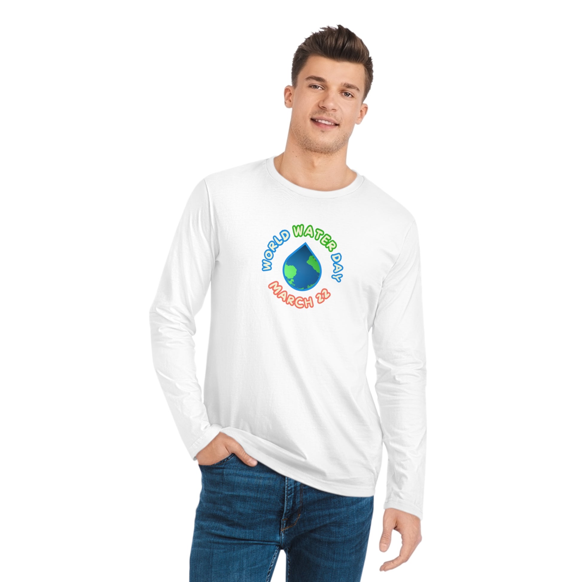 World Water Day, Model wearing a GR@ON T-Shirt made from organic cotton, featuring a stylish and sustainable design. GR@ON T-Shirts: Sustainable style, everyday comfort.