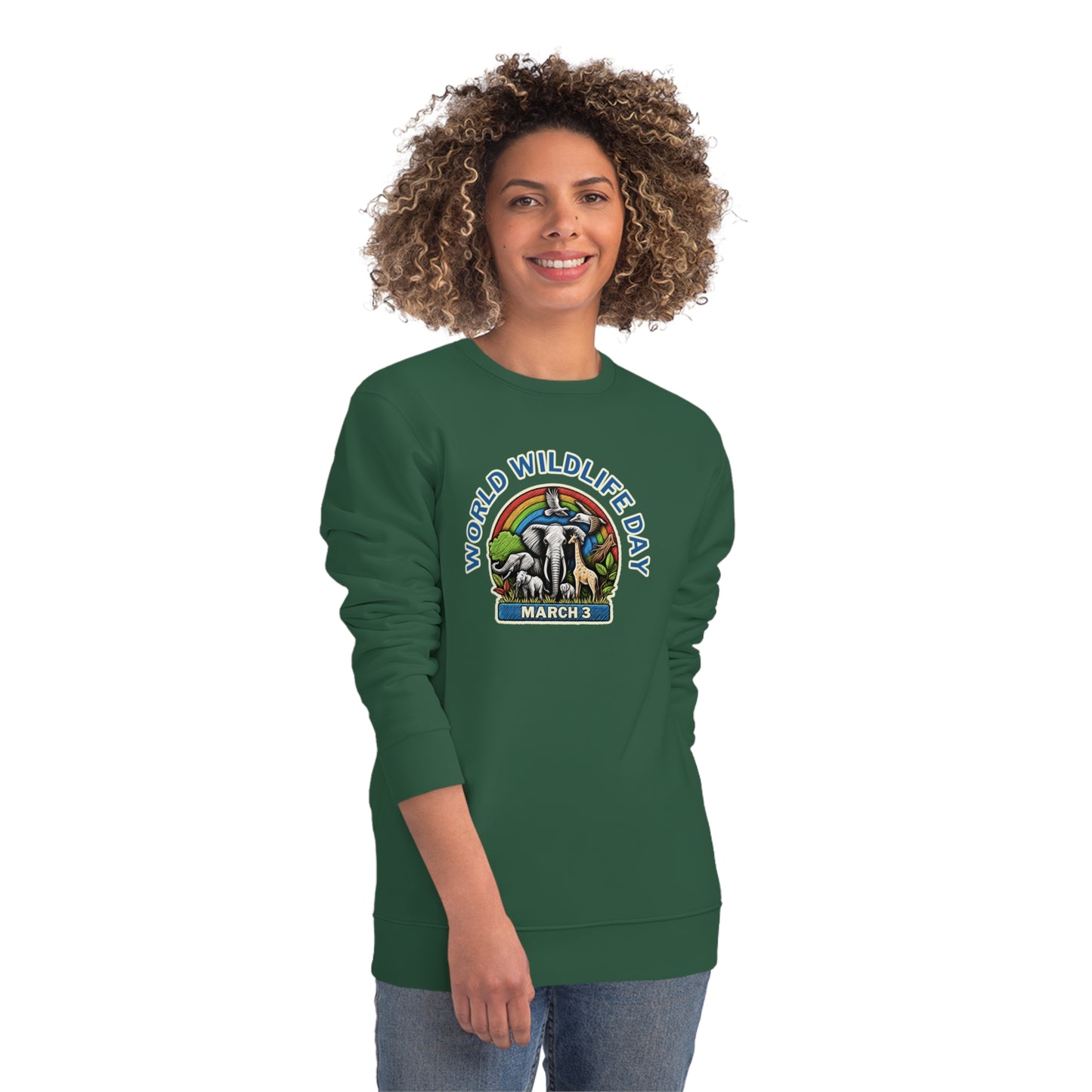 World Wildlife Day, Model wearing a GR@ON Sweatshirt made from organic cotton, featuring a stylish and sustainable design. GR@ON Sweatshirts: Sustainable comfort, everyday style.