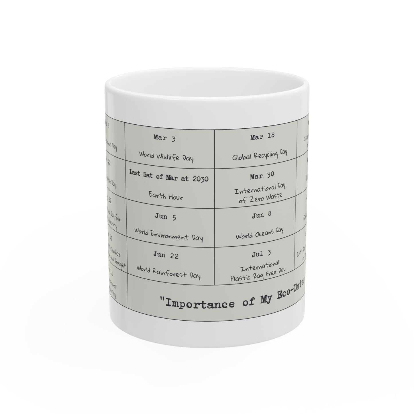 Eco-Friendly - Ceramic Mug 11oz - My Eco-Dates - Black wordings