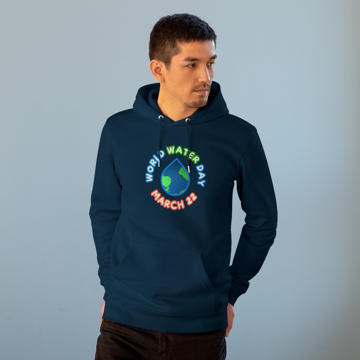 World Water Day, Model wearing a GR@ON Hoodie made from organic cotton, featuring a stylish and sustainable design. GR@ON Hoodies: Sustainable warmth, stylish comfort.