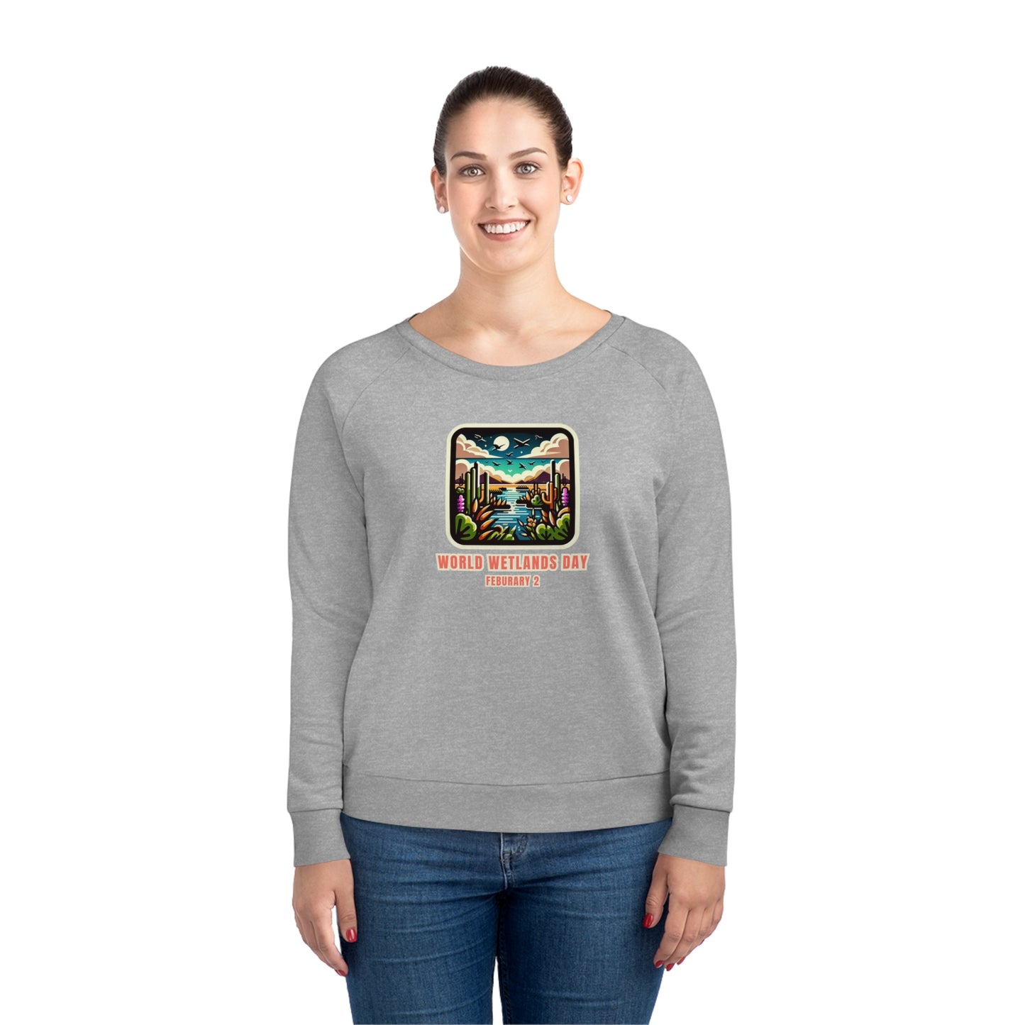 World Wetlands Day, Model wearing a GR@ON Sweatshirt made from organic cotton, featuring a stylish and sustainable design. GR@ON Sweatshirts: Sustainable comfort, everyday style.