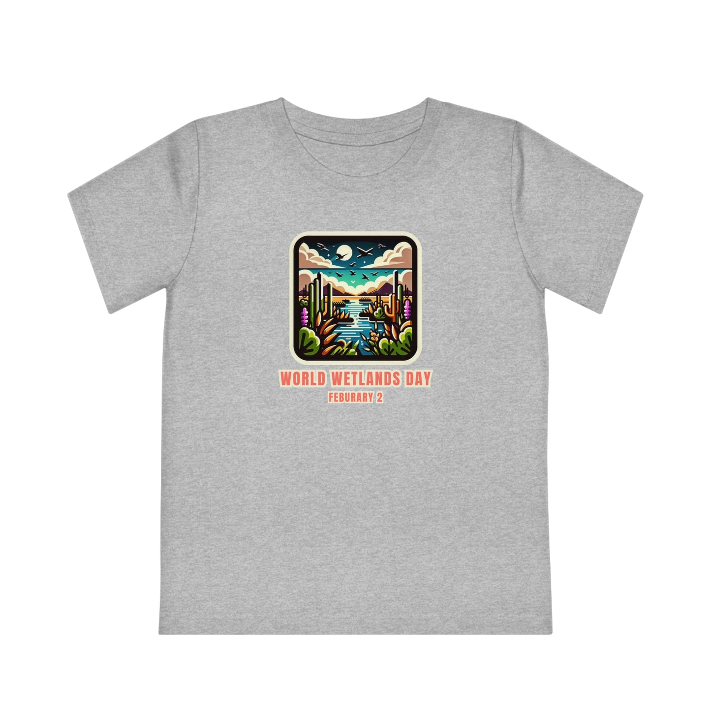 World Wetlands Day, Child wearing a GR@ON Kids T-Shirt made from organic cotton, featuring a fun and colorful design. GR@ON Kids T-Shirts: Sustainable style, fun designs.