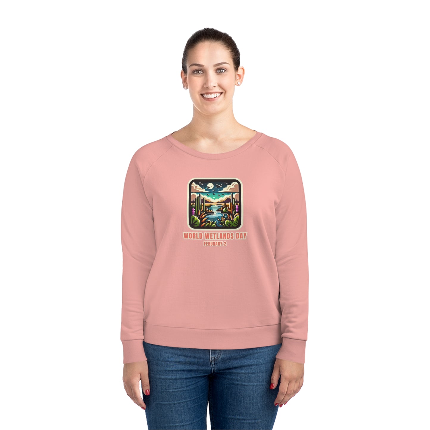 World Wetlands Day, Model wearing a GR@ON Sweatshirt made from organic cotton, featuring a stylish and sustainable design. GR@ON Sweatshirts: Sustainable comfort, everyday style.