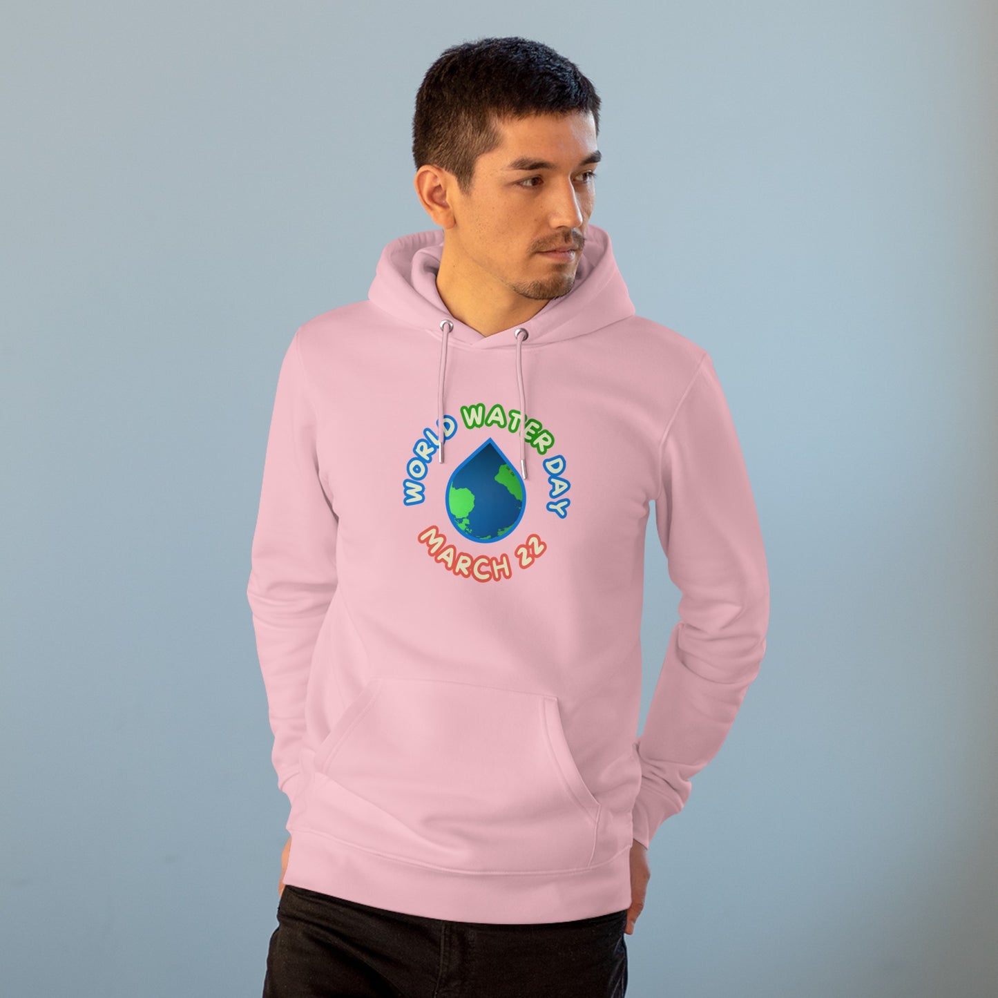 World Water Day, Model wearing a GR@ON Hoodie made from organic cotton, featuring a stylish and sustainable design. GR@ON Hoodies: Sustainable warmth, stylish comfort.