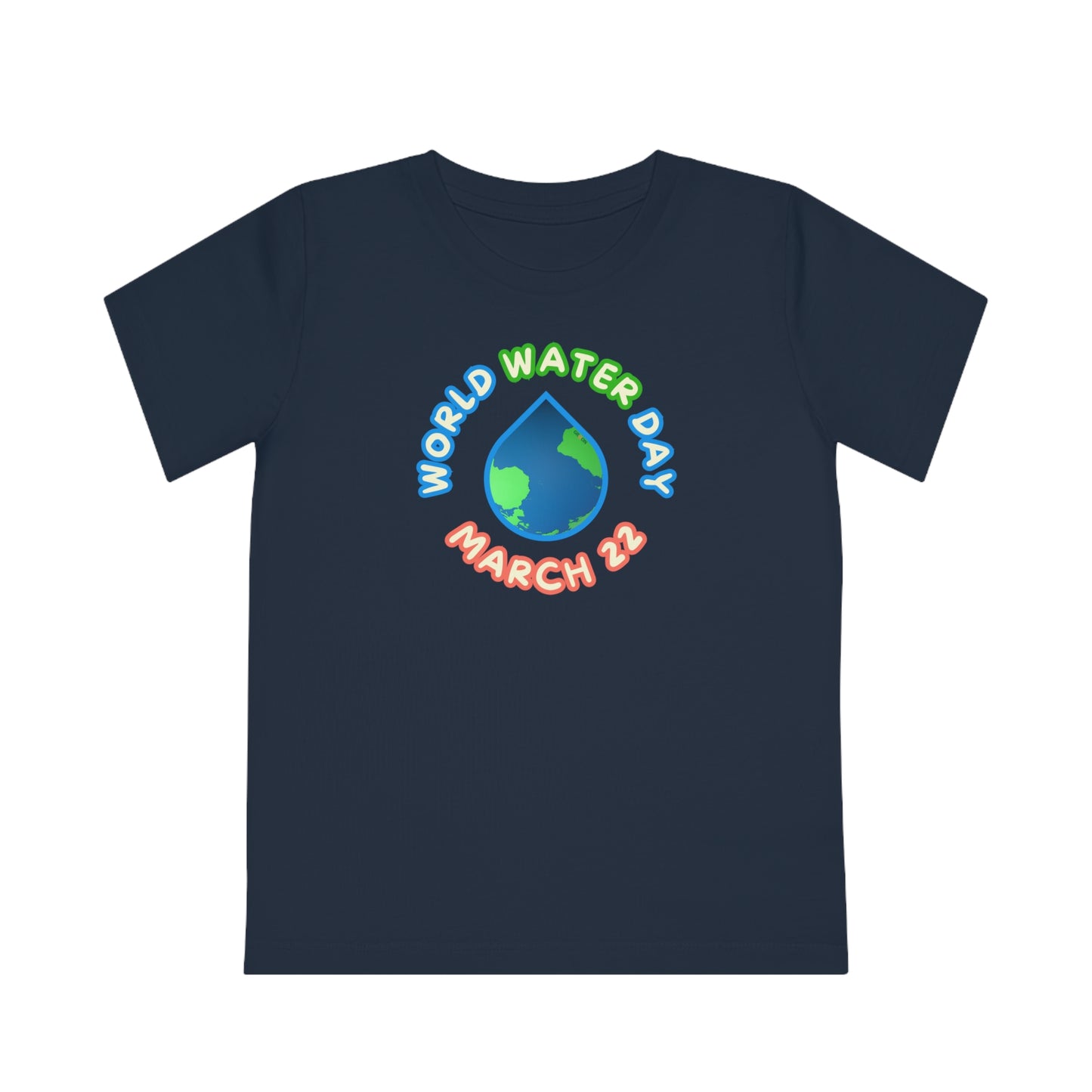 World Water Day, Child wearing a GR@ON Kids T-Shirt made from organic cotton, featuring a fun and colorful design. GR@ON Kids T-Shirts: Sustainable style, fun designs.