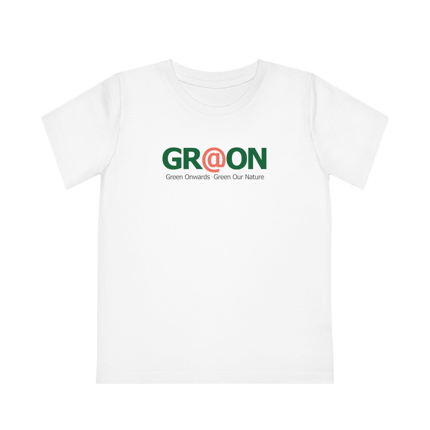 Child wearing a GR@ON Kids T-Shirt made from organic cotton, featuring a fun and colorful design. GR@ON Kids T-Shirts: Sustainable style, fun designs.