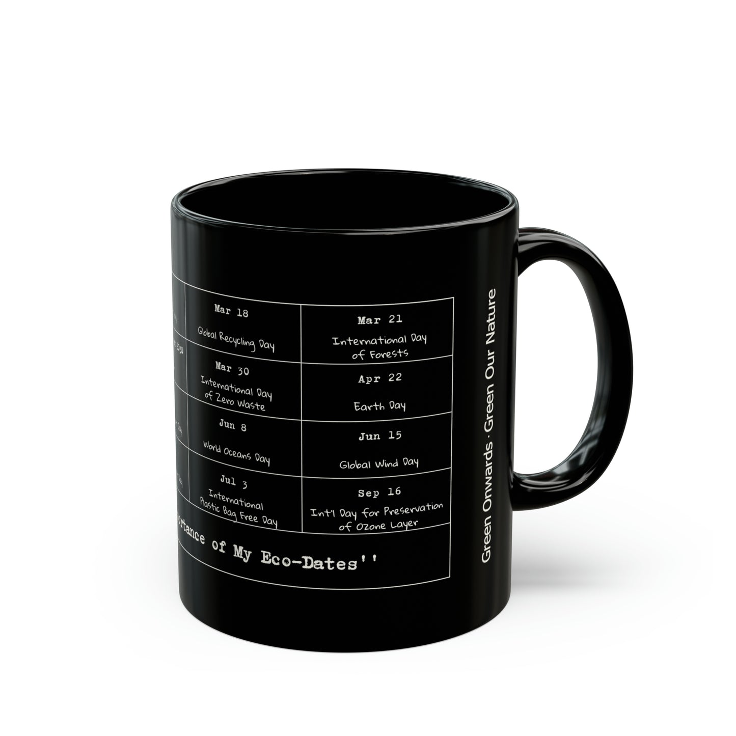 Eco-Friendly - 11oz Black Mug - My Eco-Dates - Flora White wordings