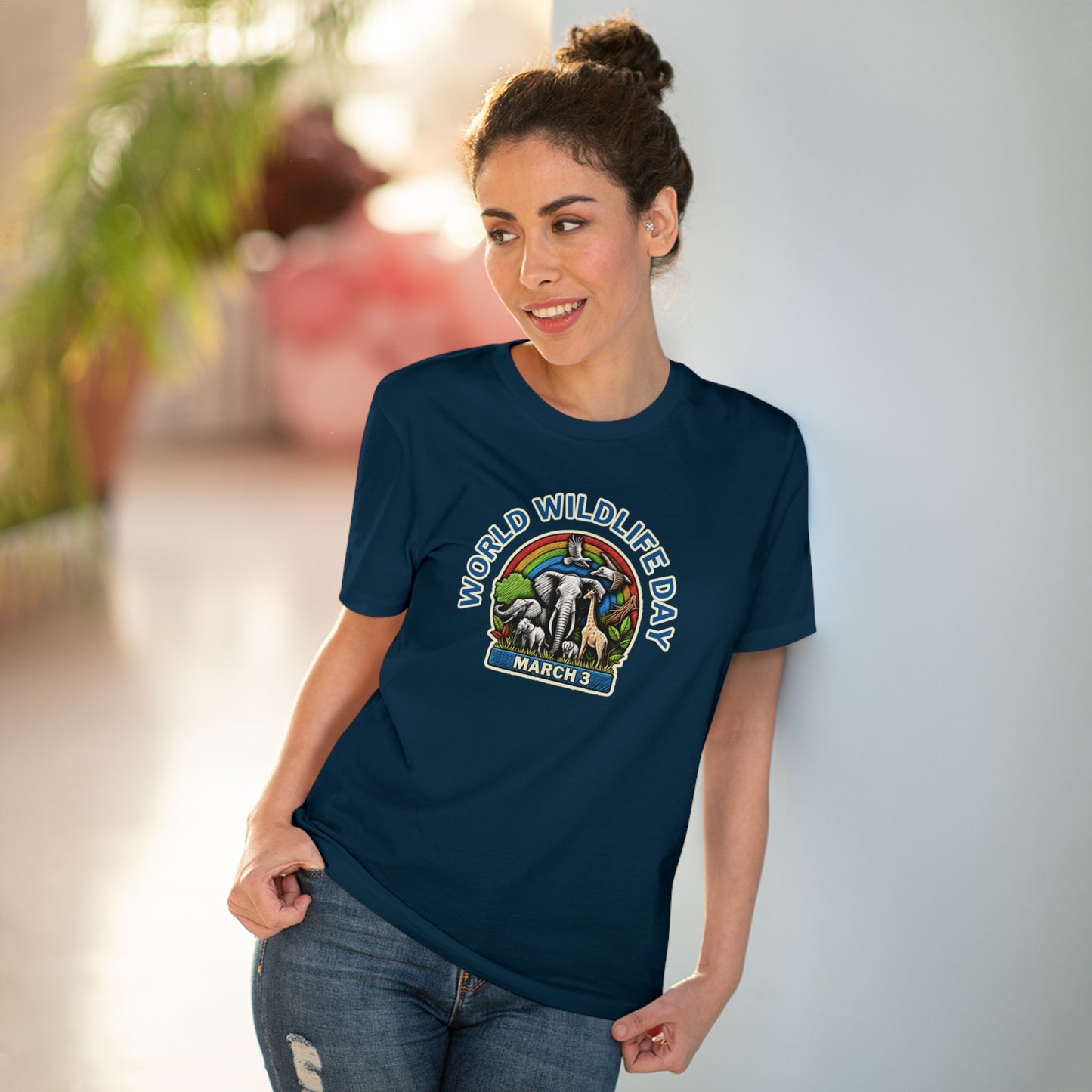 World Wildlife Day, Model wearing a GR@ON T-Shirt made from organic cotton, featuring a stylish and sustainable design. GR@ON T-Shirts: Sustainable style, everyday comfort.