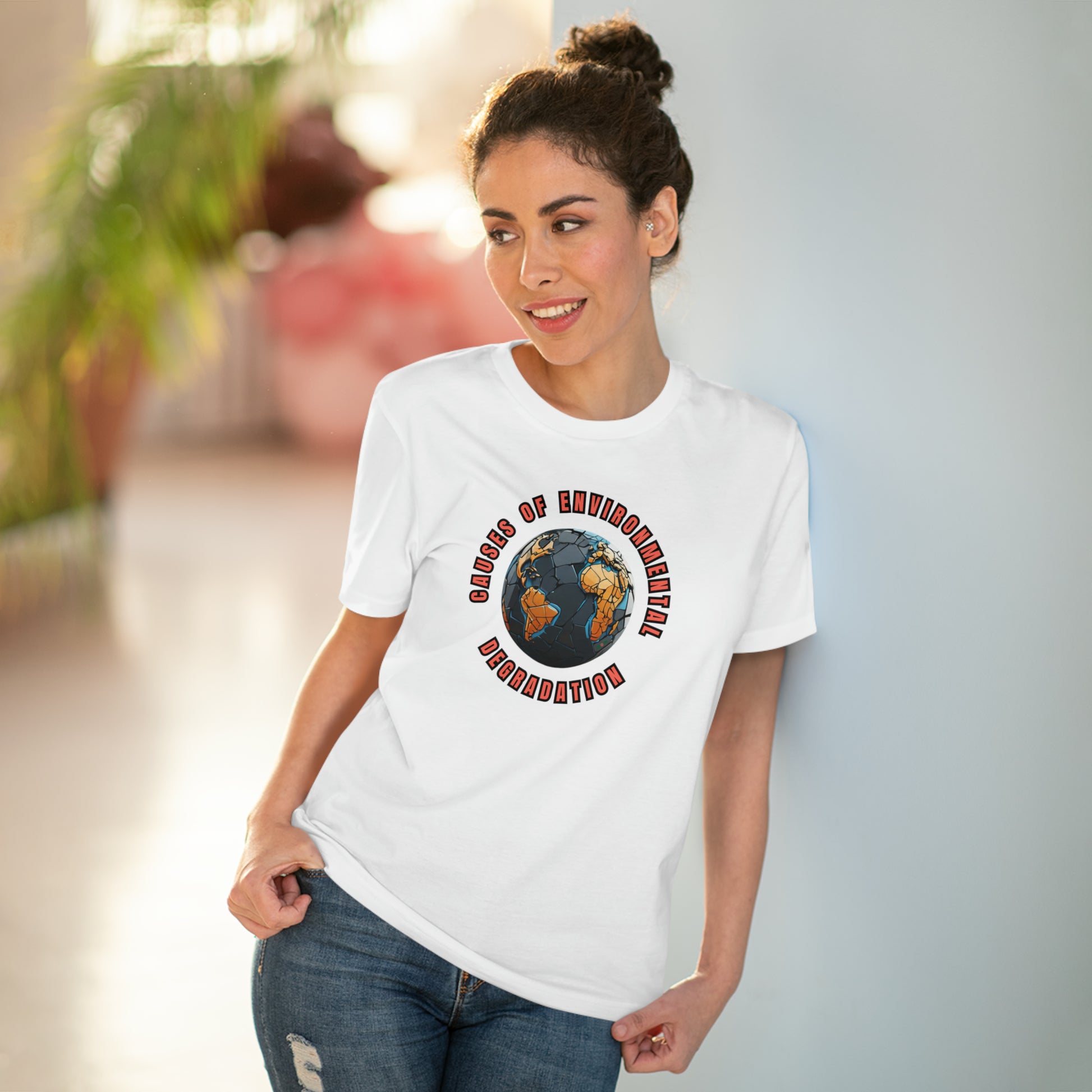 Model wearing a GR@ON T-Shirt made from organic cotton, featuring a stylish and sustainable design. GR@ON T-Shirts: Sustainable style, everyday comfort.