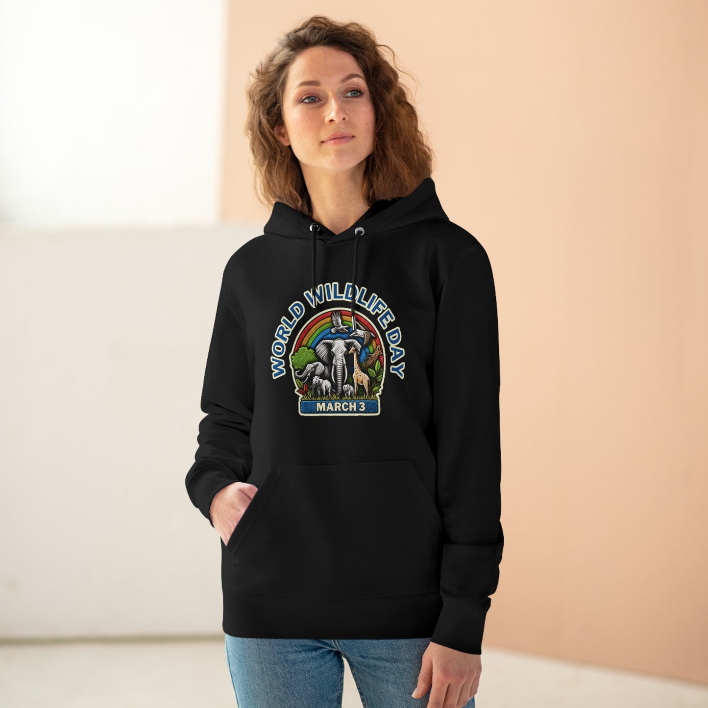 World Wildlife Day, Model wearing a GR@ON Hoodie made from organic cotton, featuring a stylish and sustainable design. GR@ON Hoodies: Sustainable warmth, stylish comfort.