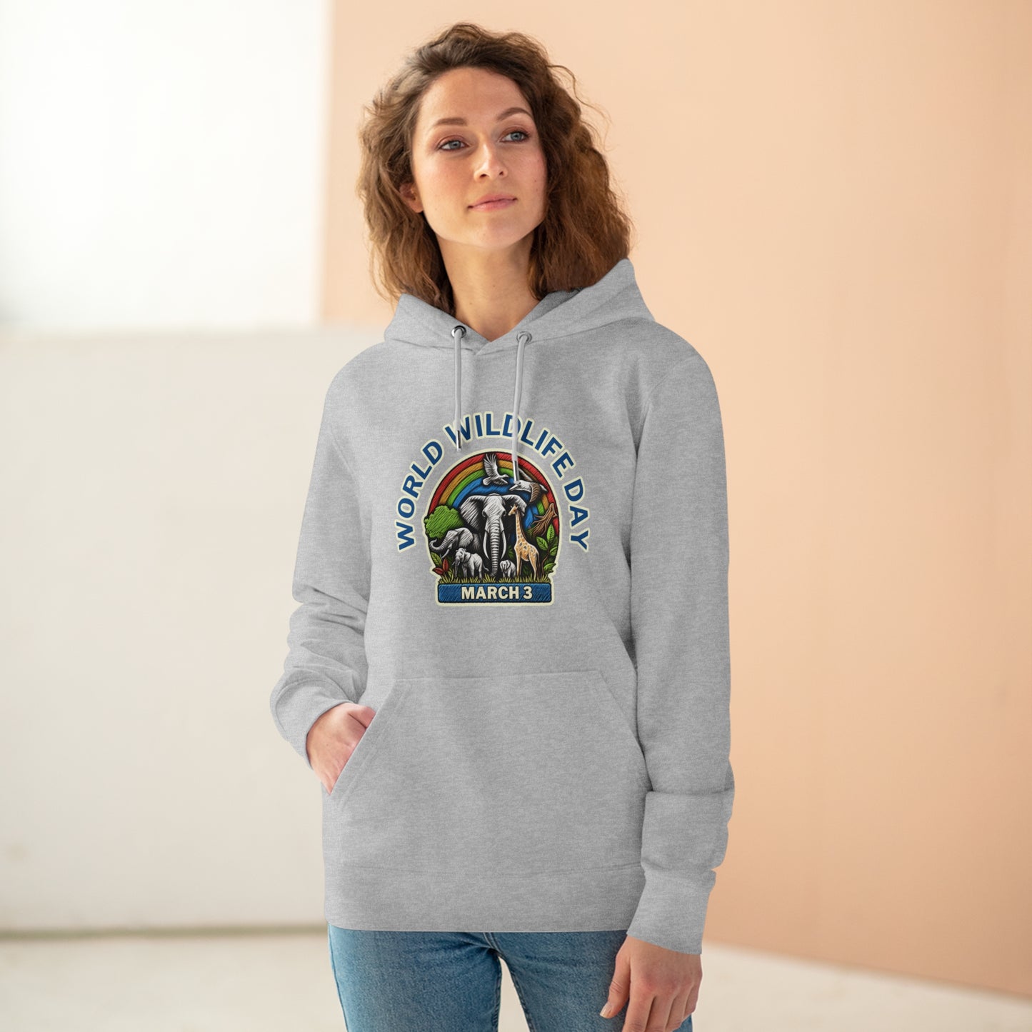 World Wildlife Day, Model wearing a GR@ON Hoodie made from organic cotton, featuring a stylish and sustainable design. GR@ON Hoodies: Sustainable warmth, stylish comfort.